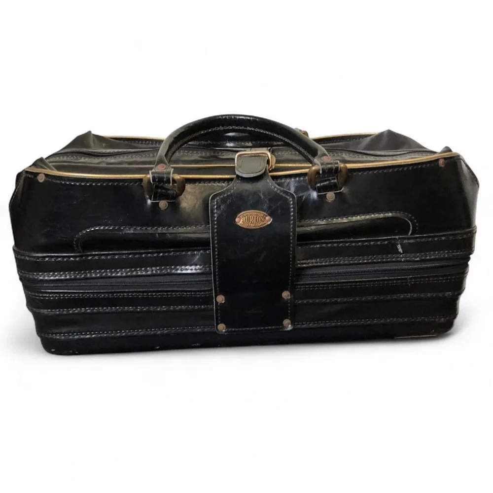 Burton MFG Co Jasper AL Leather Duffle Tote 2 Compartment Bag Hard Base Vintage